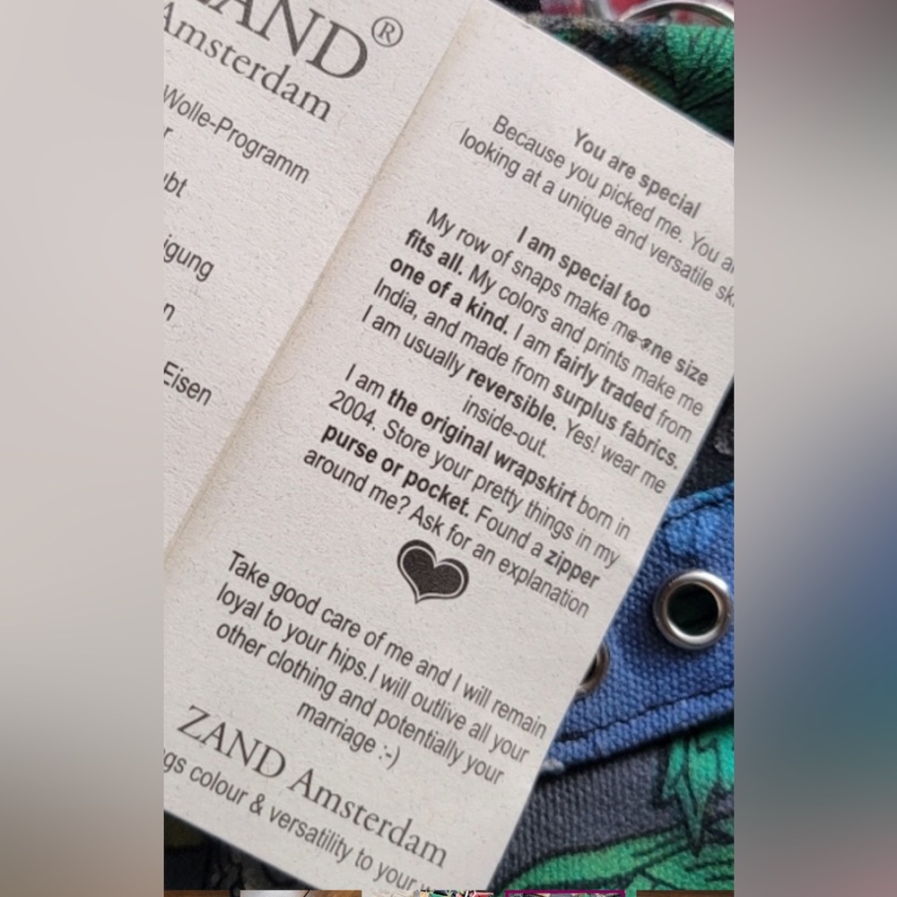 ZAND AMSTERDAM - REVERSIBLE MultiColored Patterned Wrap Skirt w/Detachable Bag - Picture 10 of 15